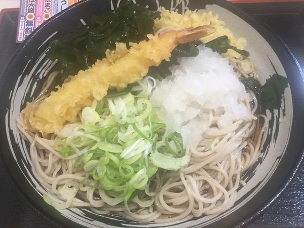 「朝そば鬼おろし・わかめ変更・海老天(￥360＋クーポン)」@ゆで太郎 竹橋店の写真