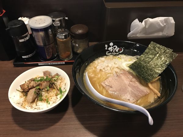 「濃厚煮干しそば＋チャーシューご飯」@麺屋 和とわの写真