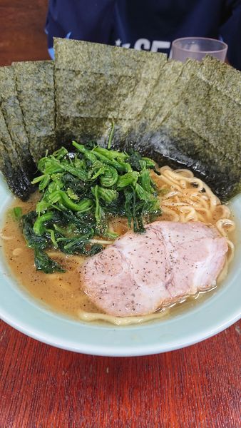 「ラーメン(硬め、濃いめ、多め)海苔増し、ほうれん草増し」@八家本陣の写真