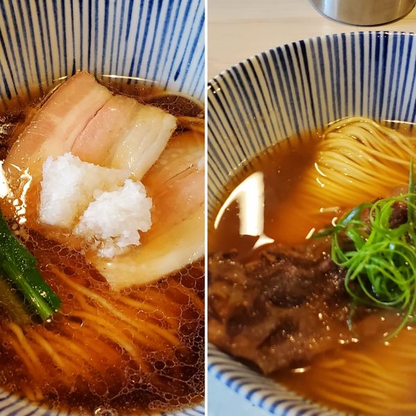 「鶏と豚の醤油そば・生姜塩の豚そば」@タナカ ロボの写真