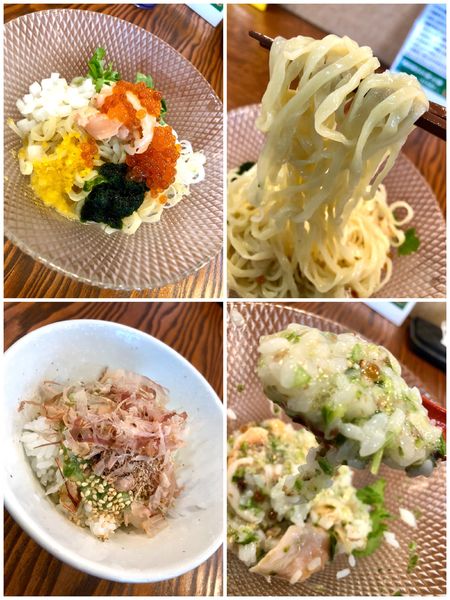 「冷サーモンとイクラの山葵和えそば〜飯割付〜￥950」@拉麺 イチバノナカの写真