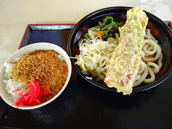 「一石二鳥Ｂセット(冷たいうどん)530円」@そば・うどん 八起家 西口店の写真