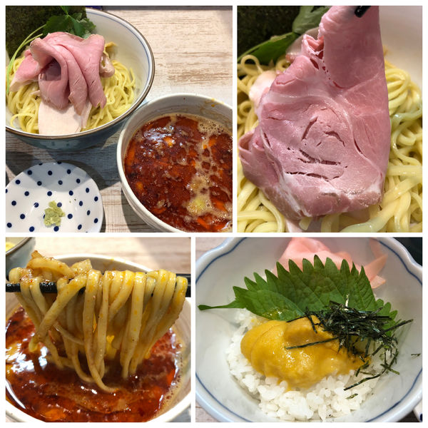 「【気まぐれ限定】辛いつけそば 980円 雲丹丼 500円」@中華そば 四つ葉の写真