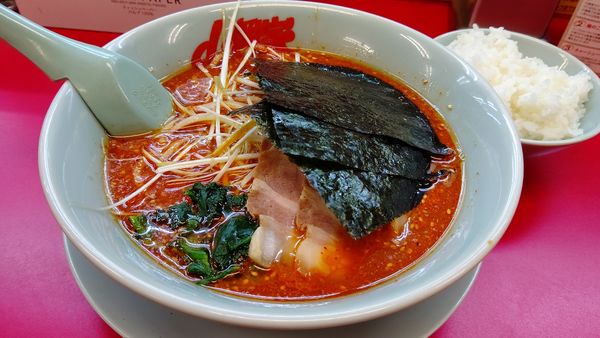 「辛味噌ネギラーメン激辛＋半ライス1000円」@ラーメン山岡家 八戸店の写真