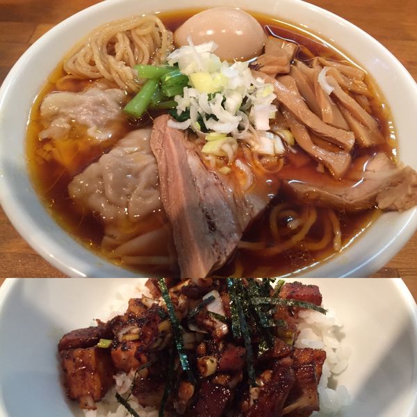 「味玉ワンタン醤油らーめん（1050円）＋チャーシューご飯」@麺処ゆきちの写真