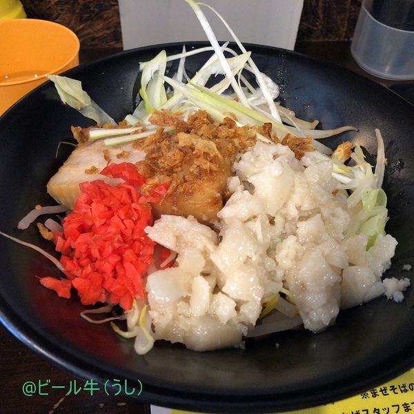 「まぜそば小ニンニク、ショウガ、タマゴ、ネギ、アブラ抜き(800円」@大宮まぜそば 誠治の写真