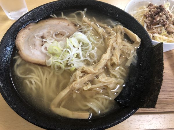 「しおそば（大盛）・ねぎ丼」@中華そば 北炎の写真