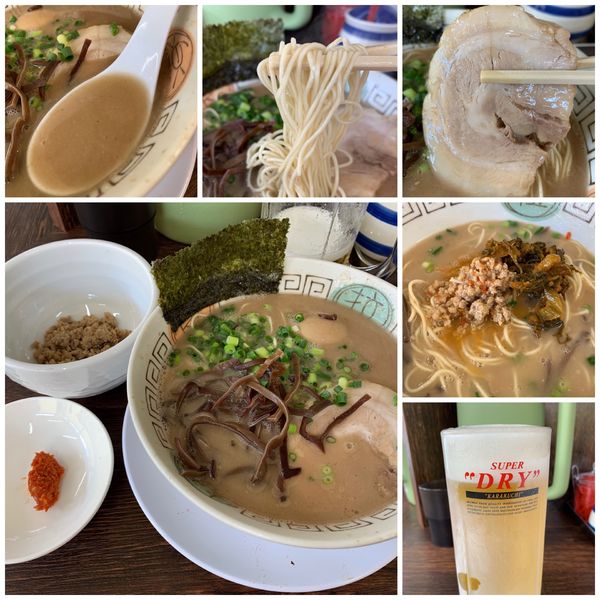 「らーめん+辛そぼろ+味玉+替え玉+生🍺」@博多長浜らーめん 楓神の写真