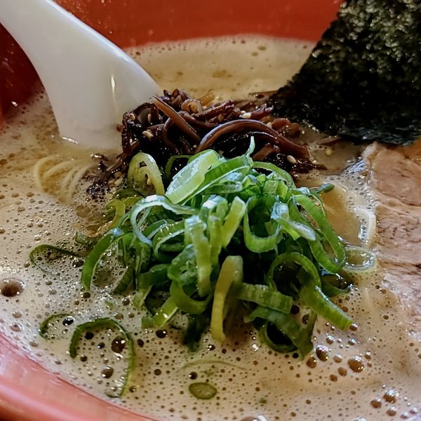 「ラーメンバリカタ辛子高菜半替玉バリカタ」@元祖長浜 大学ラーメンの写真