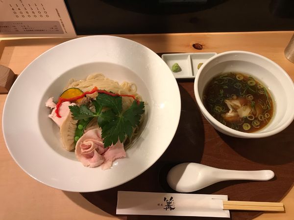 「鶏とポルチーニ茸の醤油つけSoba・大 1,000円」@銀座 篝 本店の写真