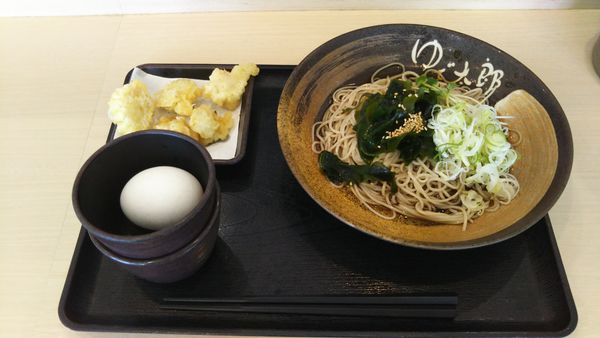 「帆立天そば、生たまご（クーポン）」@ゆで太郎 牛久栄町店の写真