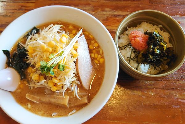 「ねぎみそらーめん830 ランチめんたい丼150」@会津ばんだいらーめん 伊勢崎店の写真