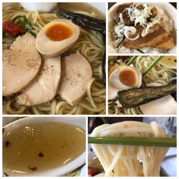 「鶏の冷た〜い塩らはッ！麺大盛り無料 少なめ角煮丼150円」@ラハメン ヤマンの写真