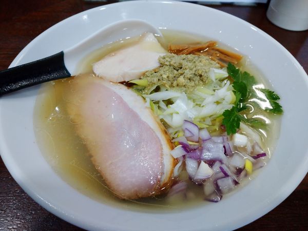 「貝と煮干の冷やしそば（850円）＋肉飯（200円）」@らーめんぶたまろの写真