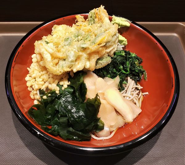 「岩下の新生姜そば+インゲン人参天」@名代 富士そば 新宿都庁店の写真