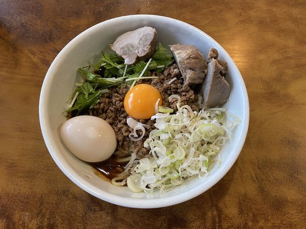 「海老まぜそば大盛全部のせ(追い飯付)1050円」@濃厚白湯らーめん3の写真