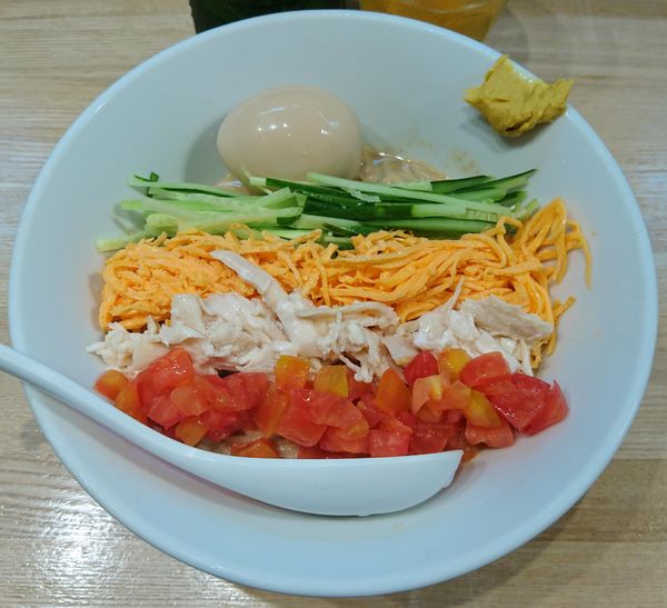 「【夜の限定】oldstyle冷やし中華＋味玉＋ﾊｰﾄﾗﾝﾄﾞ」@中華ソバ ビリケンの写真