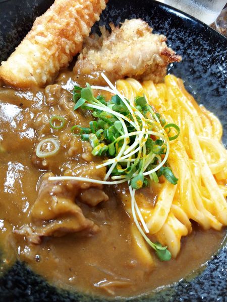 「カレー釜玉うどん・ちくわ天＆とり天増し」@釜揚うどん一紀の写真