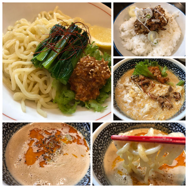 「【9月限定】豆乳坦々つけ麺(並)850円SNSサービス追い飯」@まるふじ食堂の写真