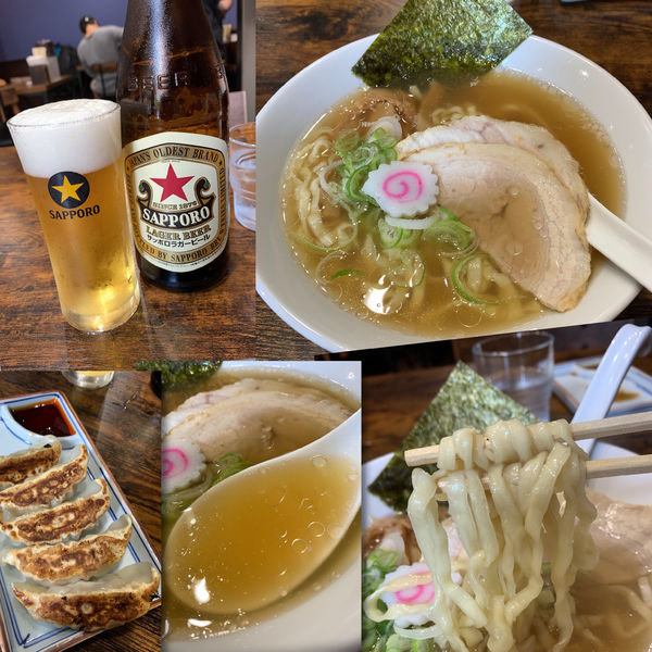 「さのいちらーめん650円＋餃子＋ビール」@麺屋さのいちの写真