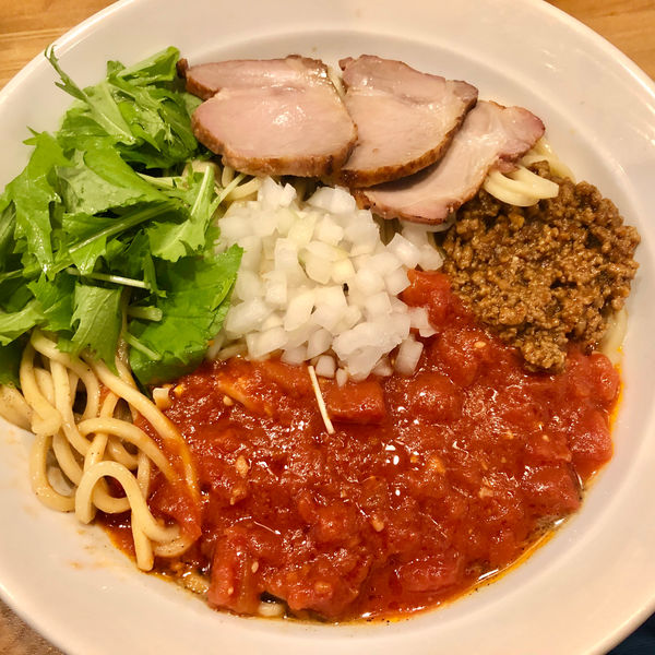 「トマカレまぜそば820円水餃子150円」@つけめん・まぜそば むじゃきの写真