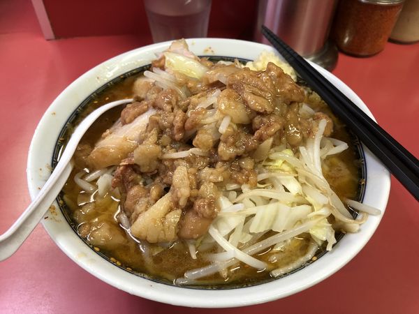 「小ラーメン750円+つけ味50円+ニンニク+脂　800円」@ラーメン二郎 桜台駅前店の写真