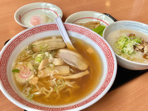 「朝メニュー　お粥セットC 半麺　600」@幸楽苑 新習志野店の写真