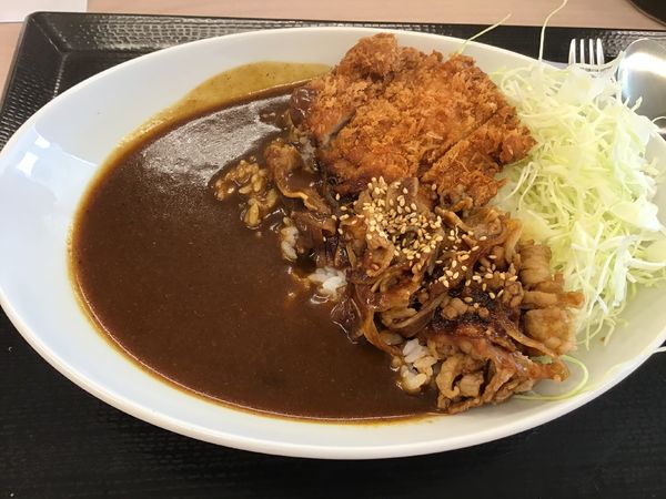 「チキンカツのせ牛生姜焼きカレー690円+税」@かつや 南柏店の写真