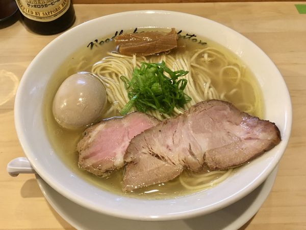 「サッポロラガービール赤星 中瓶 ＋メンマ→ 塩 煮玉子 中盛」@麺庵ちとせの写真