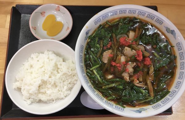 「満洲にらラーメン&半ライス(630＋120)」@さかえや本店の写真