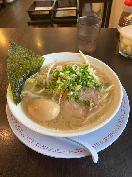 「博多ラーメン白　味玉もやし」@博多らーめん ひまわりの写真