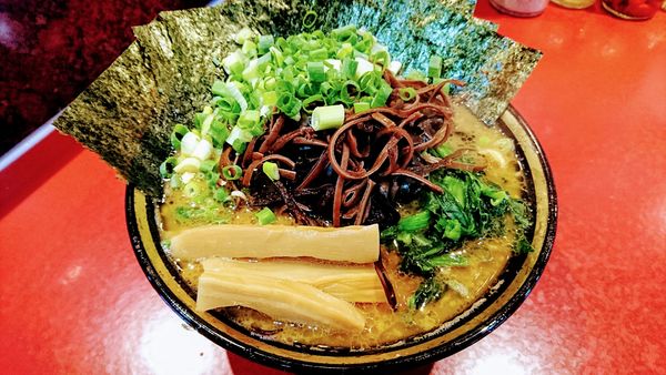 「ラーメン(麺硬め･味濃いめ)+海苔･木耳･ネギ･メンマ」@厚木家の写真
