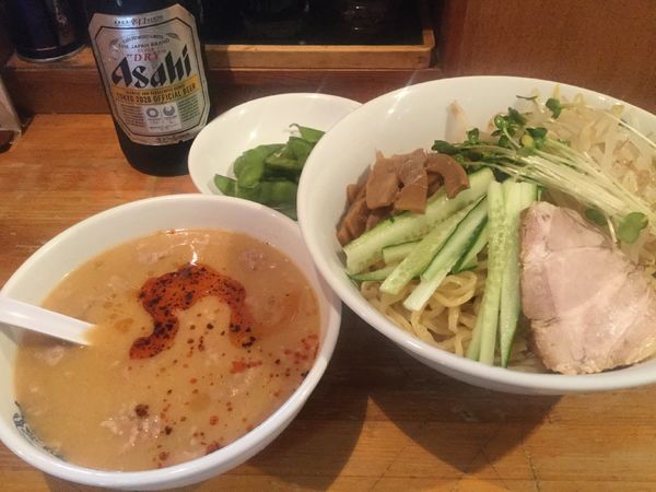 「アサヒスーパードライ→つけ麺・味噌(¥550+650)」@萬龍軒の写真