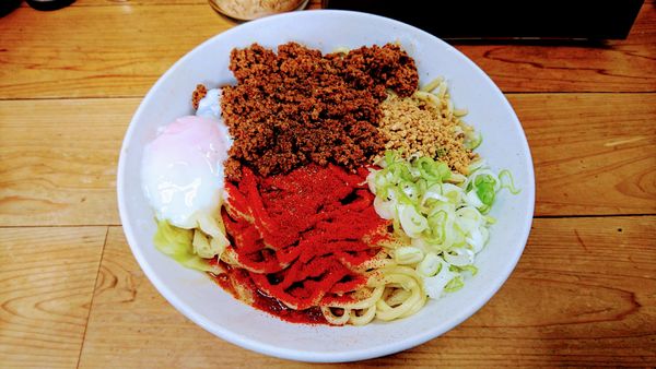 「汁なし担々麺(大)+温玉」@自家製麺 てんかの写真