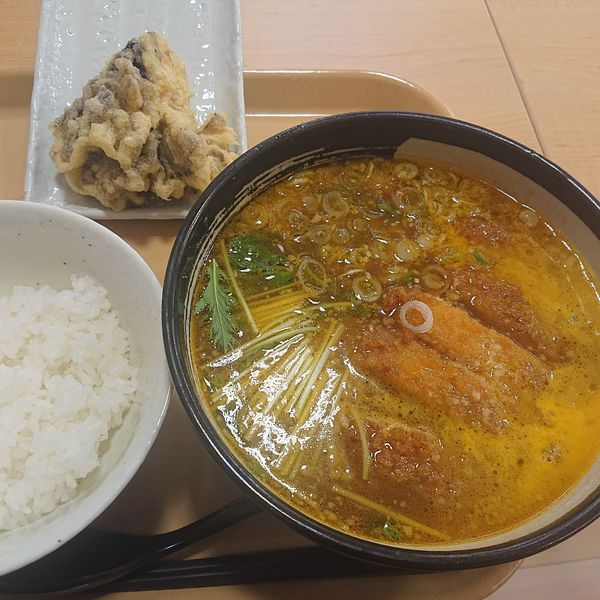 「カツカレーラーメン780円、半ライス150円、舞茸天100円」@あぐりキッチンの写真