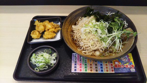 「帆立天そば、大盛（クーポン）」@ゆで太郎 谷田部店の写真