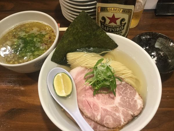 「サッポロラガー赤星→濃厚昆布水つけ麺・塩(¥605+990)」@だれやめやの写真
