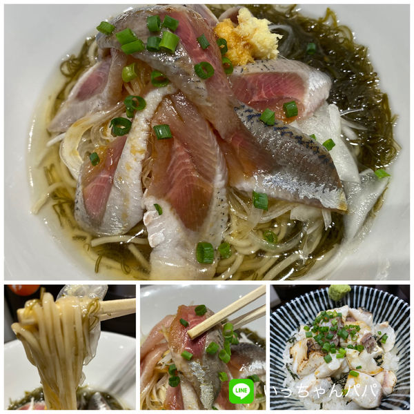 「昆布水の冷やしイワシそば 520円 炙り真鯛丼 500円」@寿製麺 よしかわ 西台駅前店の写真