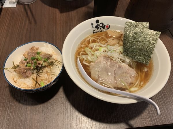 「煮干し中華そば（あっさり醤油）＋チャーシューご飯」@麺屋 和とわの写真