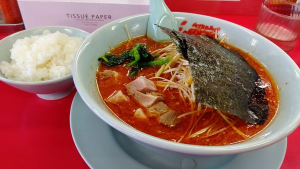 「辛味噌ネギラーメン激辛＋半ライス1000円クーポンコロチャー」@山岡家 千葉若葉区店の写真