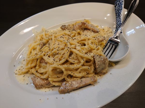 「アキラ式パスタ！ローマ風カルボナーラ 880、」@メンショップ アキラの写真