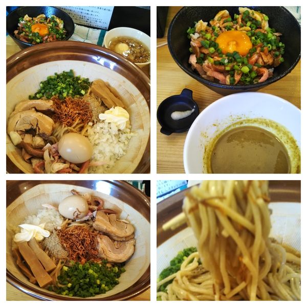 「まぜそば+油生玉子辛味+チャーシュー丼」@煮干らーめん 川むらの写真