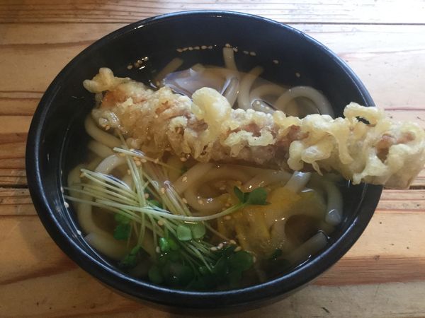 「かけうどん(¥320+ ちくわ天サービス)」@ゆず屋製麺所の写真