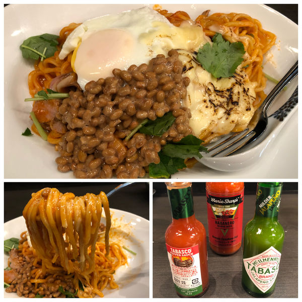 「【汁なし】チーズエックナポリタン880円納豆100円」@メンショップ アキラの写真