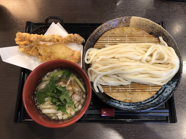 「肉煮干し 800円 かしわサクサク天 350円」@うどん家 一の写真