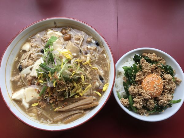 「【数量限定】きのこのワーボーメン+ニラ月見ご飯」@戸越らーめん えにしの写真