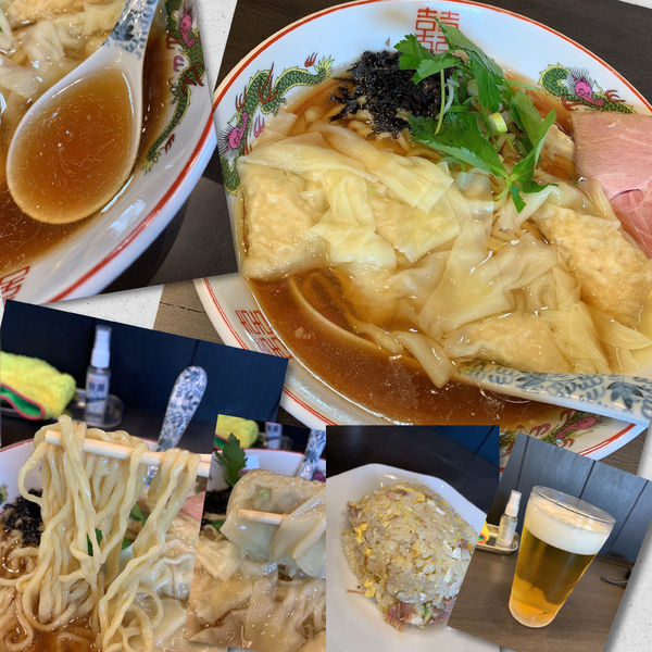 「ワンタン麺980円＋半チャーハン＋ビール」@メンショップ アキラの写真