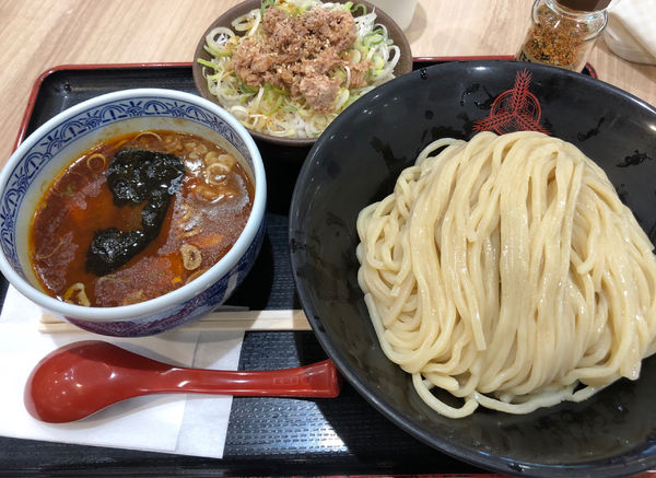 「辛つけ麺大　肉ネギ飯」@つけ麺専門店 三田製麺所 セブンパークアリオ柏店の写真