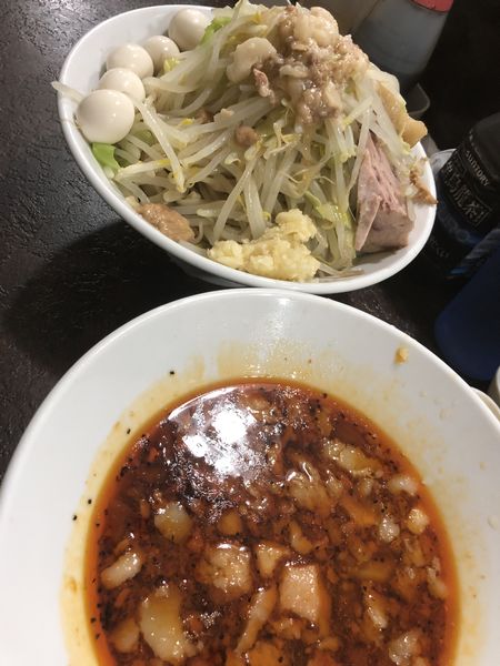 「つけ麺+しょうが+生卵+うずら+ネギキムチ」@ぶたけん。の写真