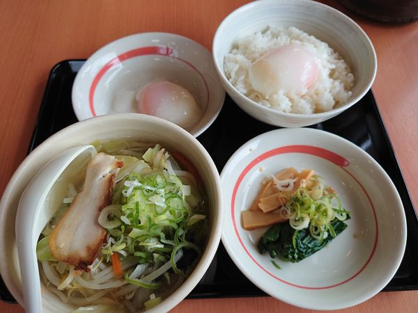 「Bセット(玉子かけご飯、おひたし、ハーフ野菜らーめん500円」@幸楽苑 新座東店の写真